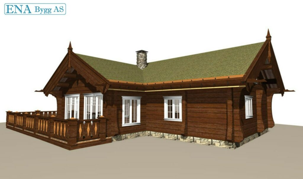 Tømmerhytte med hems, modell 1, Fasade 1-2